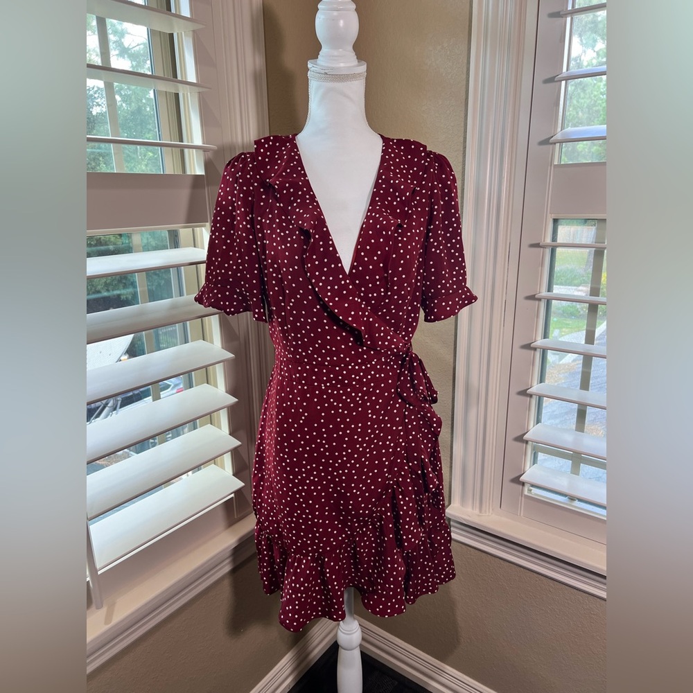 Heartloom Burgundy Wrap Ruffle Dress